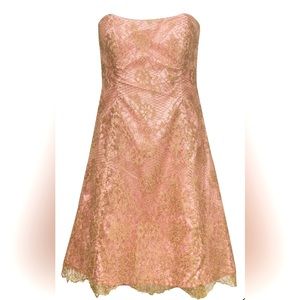 Shoshanna Pink & Gold Lace Strapless A-Line Dress Sz 2